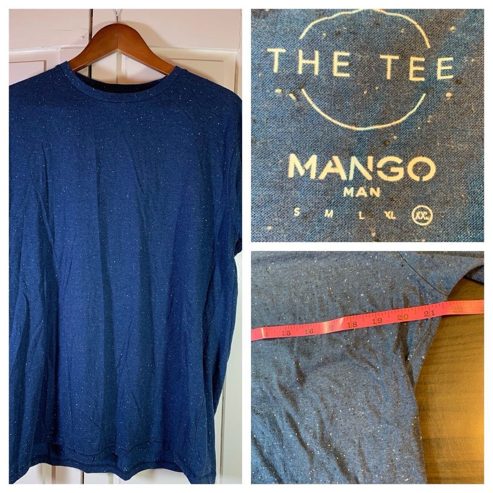 Mango Basic‎ T Shirt Mens XL Gray Crew Neck Cotton Speckled Starry Night